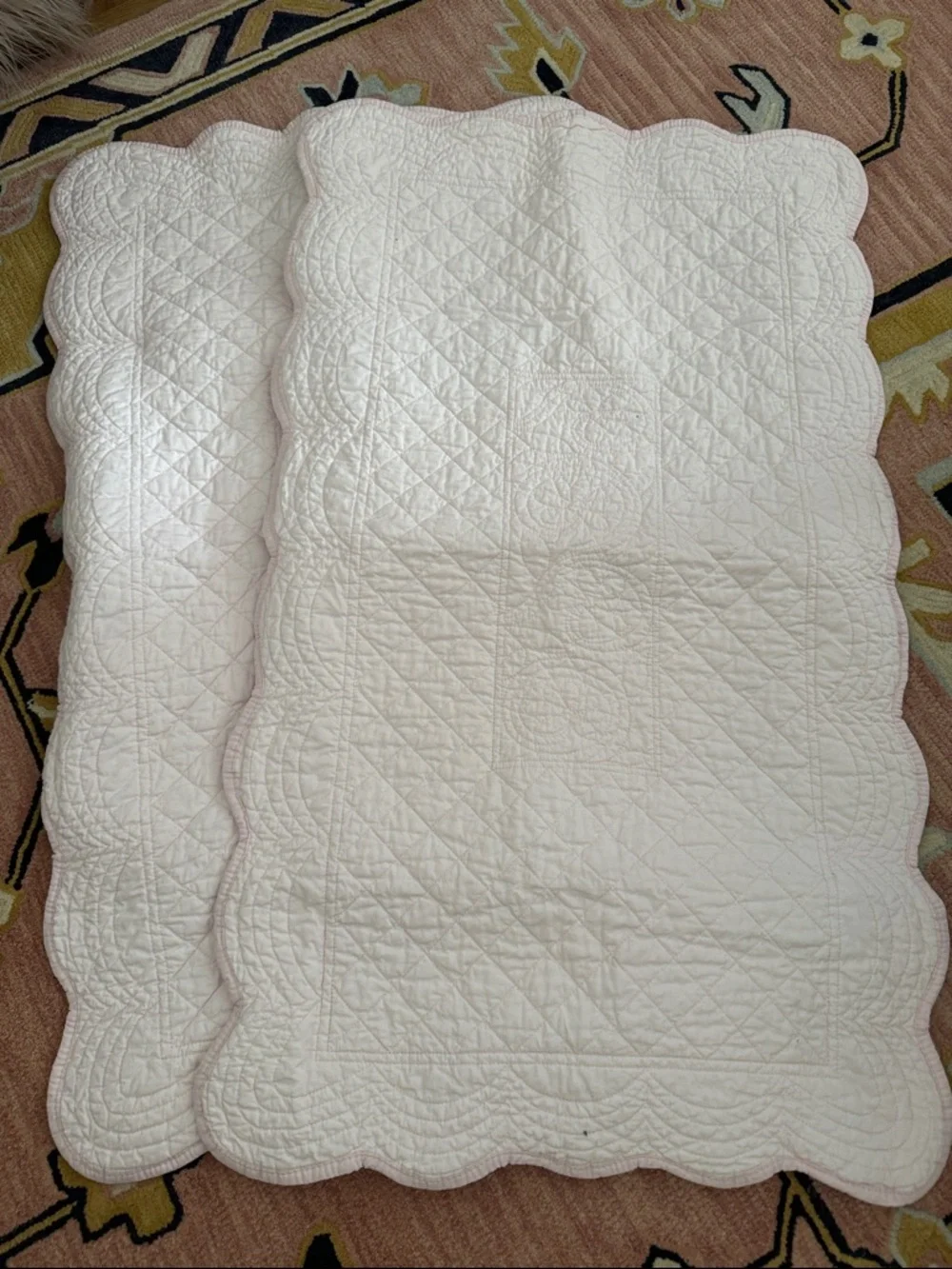 Simply Shabby Pink Quilted  KING Scalloped Edges 2 Shams